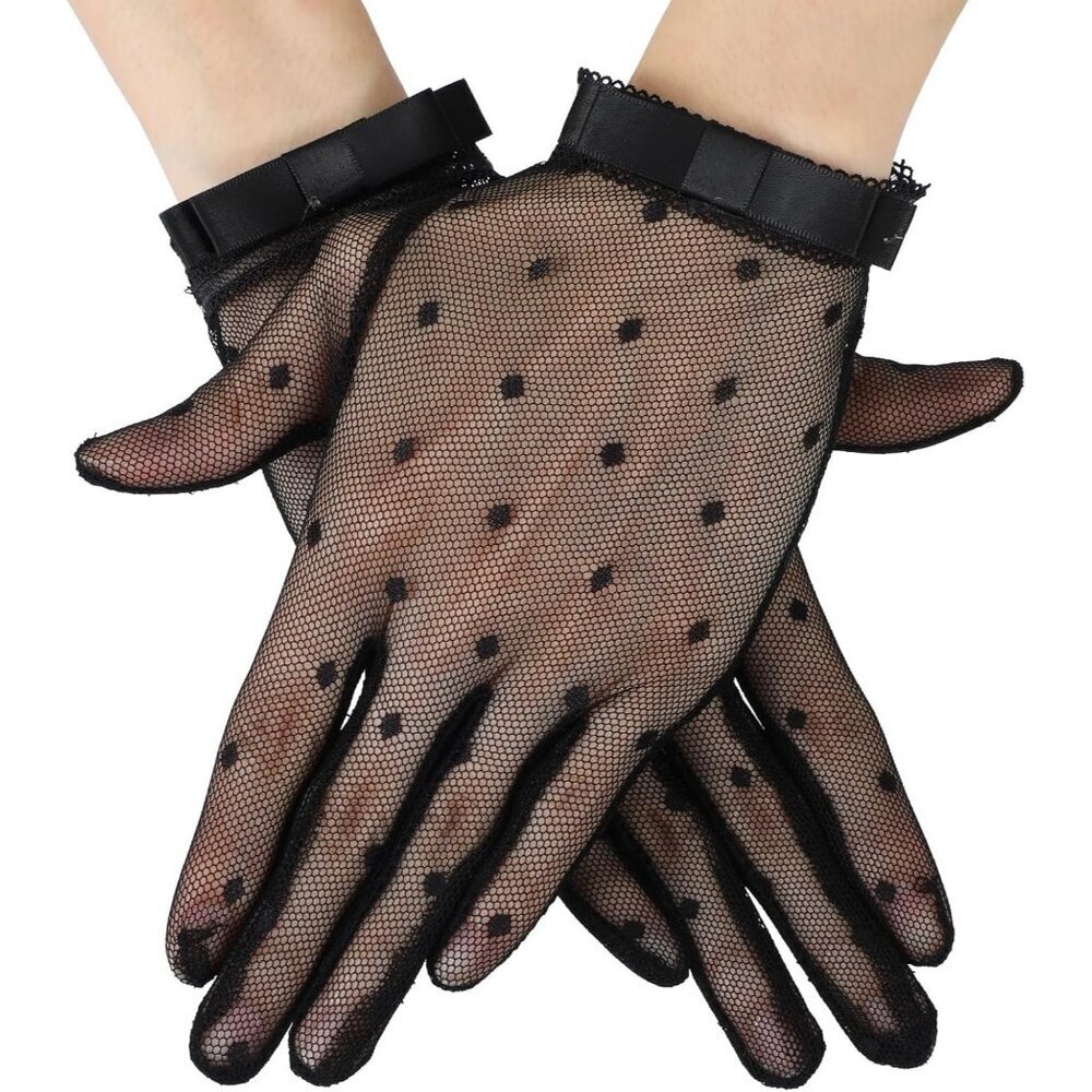 Women's Gothic Vintage Halloween Accessories Black Lace Mesh Gloves Costume